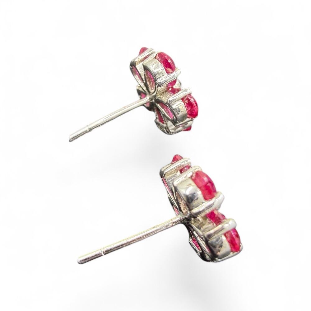 Created Ruby Flower Stud Earrings 925 Sterling Silver July Birthstone Daisy - Picture 5 of 7